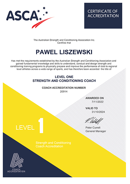 ASCA certificate of acreditation